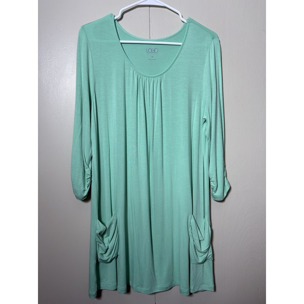LOGO by Lori Goldstein Green Layered Pocket Tunic M Coastal Lagenlook Relaxed
